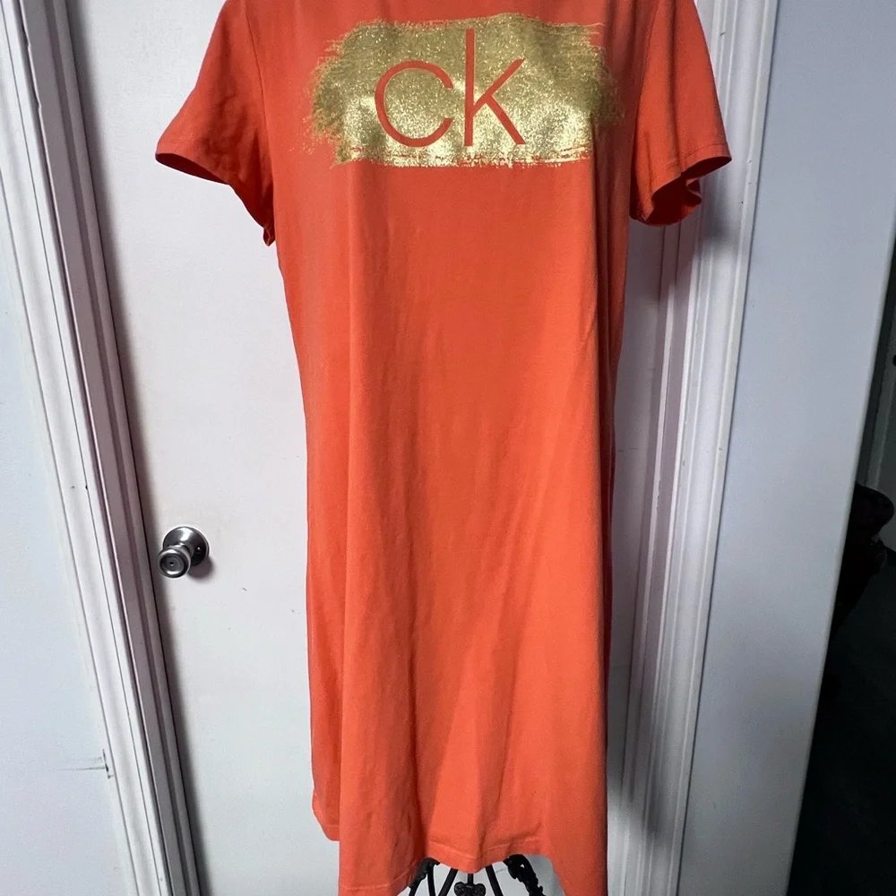 Calvin Klein Orange Midi Dress with Gold Accent - Picture 7 of 8